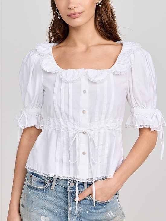 Sandy Liang Tops - Sandy Liang Melon Blouse Top Lace Pintuck Buttondown Solid White XS